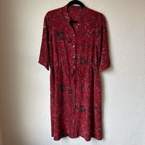 Red Button-Up Dress with Drawstring Waist